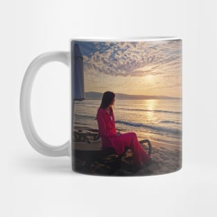 Woman relaxing on the sunbed Mug